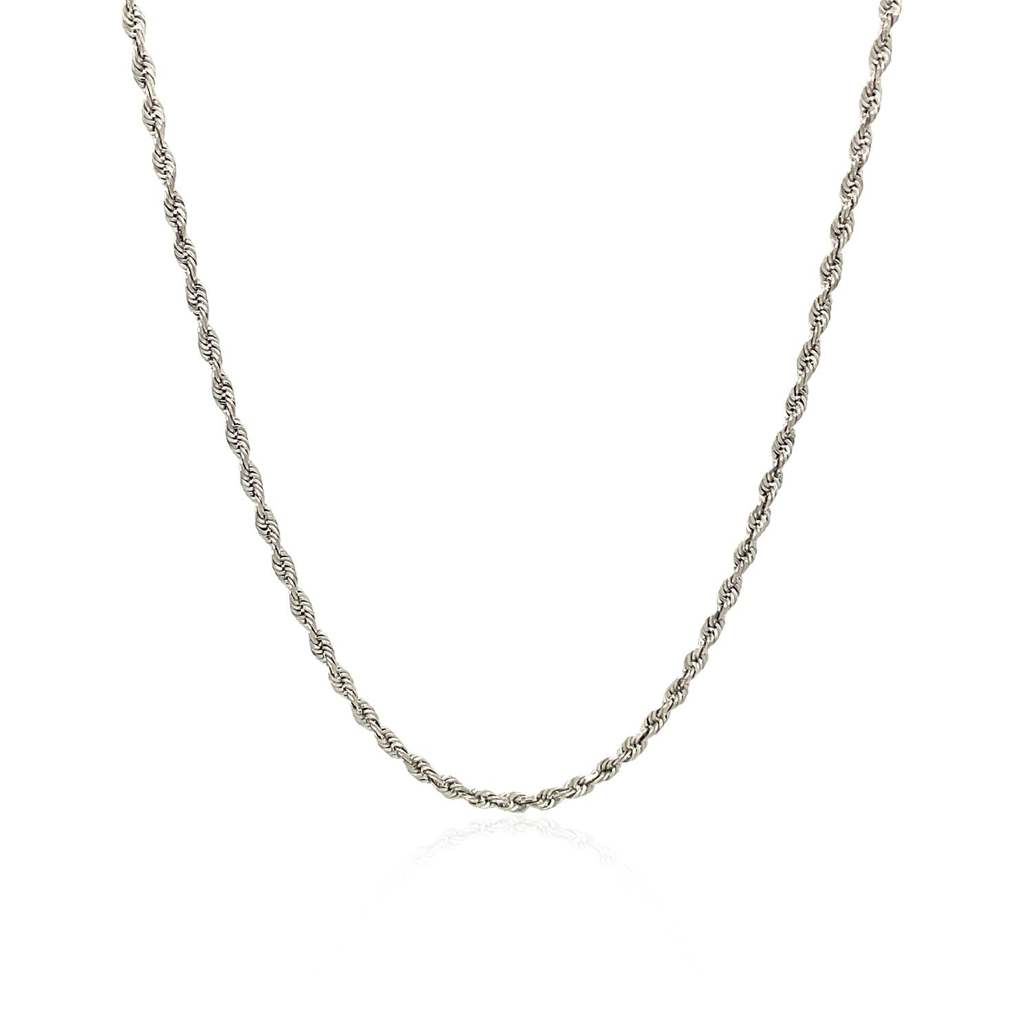 10k White Gold Solid Diamond Cut Rope Chain (1.60 mm) in a sleek high-contrast midnight luxury editorial style
